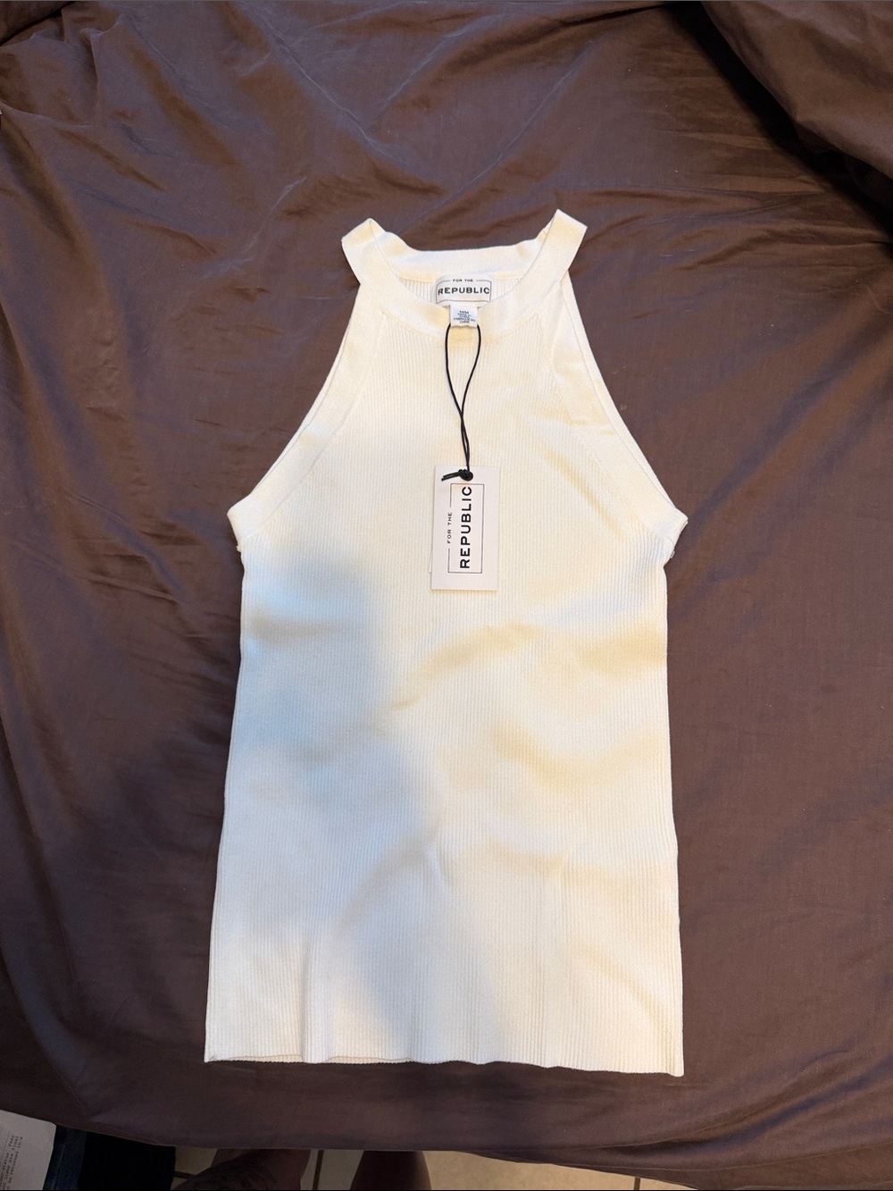 For the Republic White Ribbed Tank Top